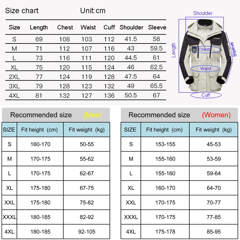 TRVLWEGO Ski Jacket Men Women Winter Warm Windproof Waterproof Outdoor Sports Snow Jackets Outing Hot Skiing Snowboard Coat Men