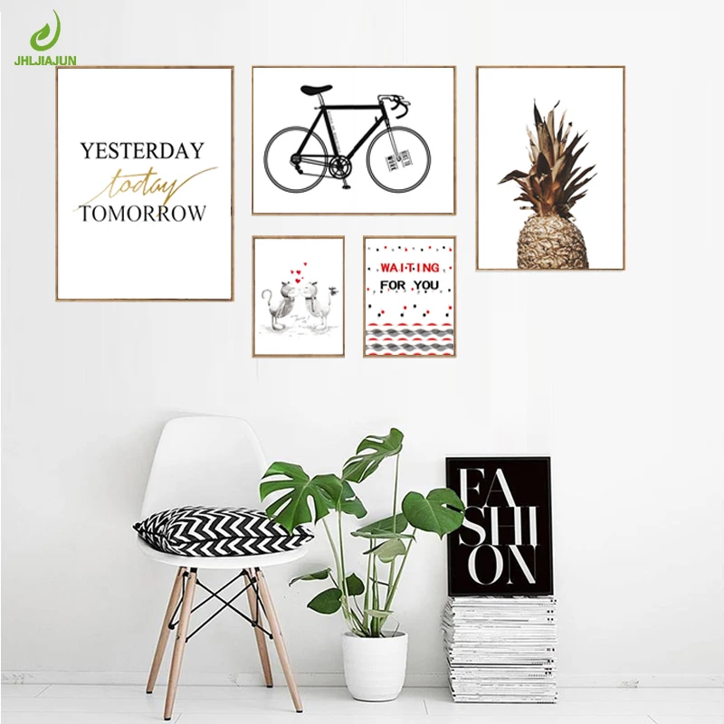 JHLJIAJUN Canvas Painting Nordic Quotes Bike Cat Simple Wall Art Print And Poster Modern For Study Living Room Home Decor | Дом и сад