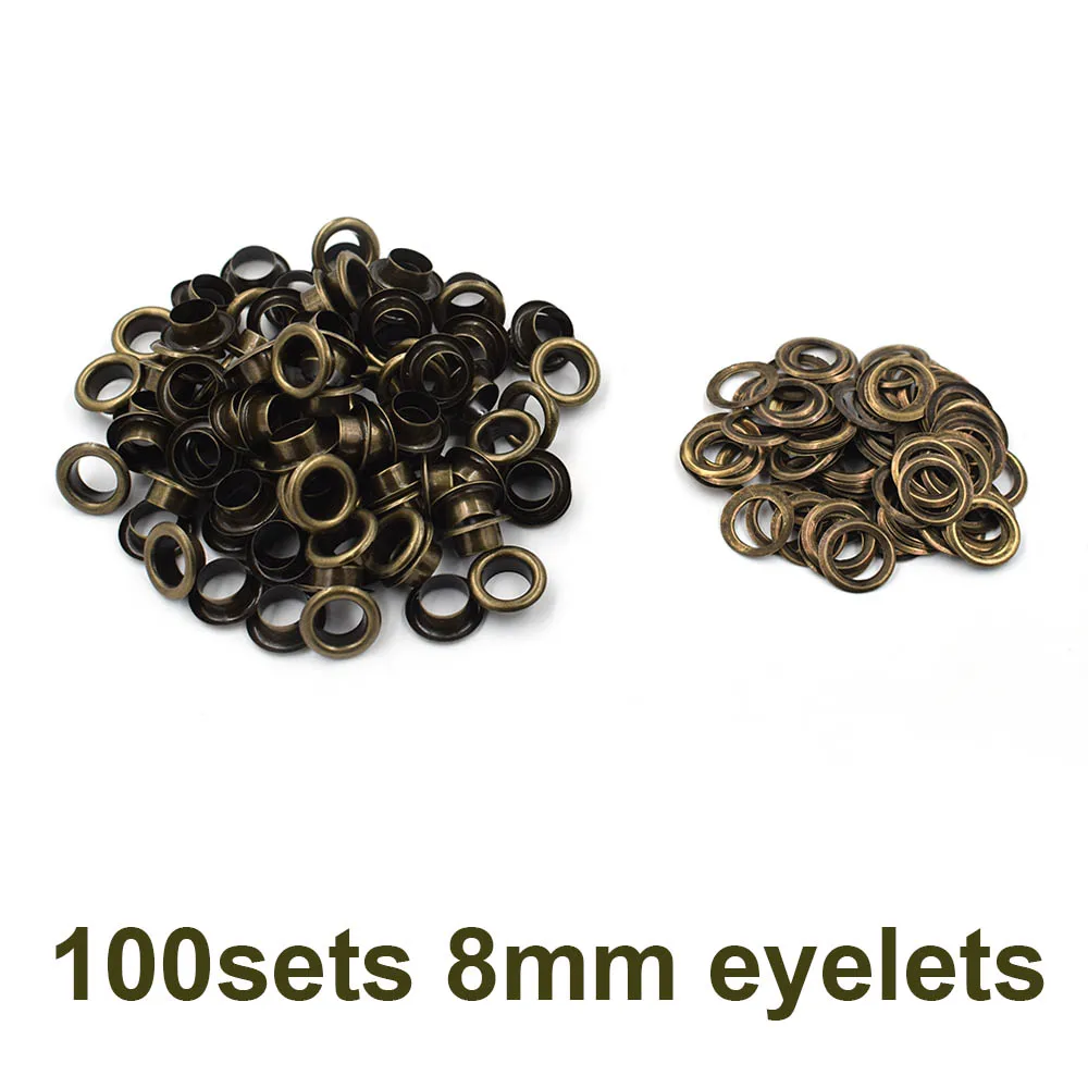 100 sets 8mm eyelets 100 шт./лот) 8 мм люверсы. внутренний диаметр. Поры металла. Полые заклепки. Коробку поры. Ношение канатного отверстия. кнопки газа - Цвет: 100 sets 8mm eyelets