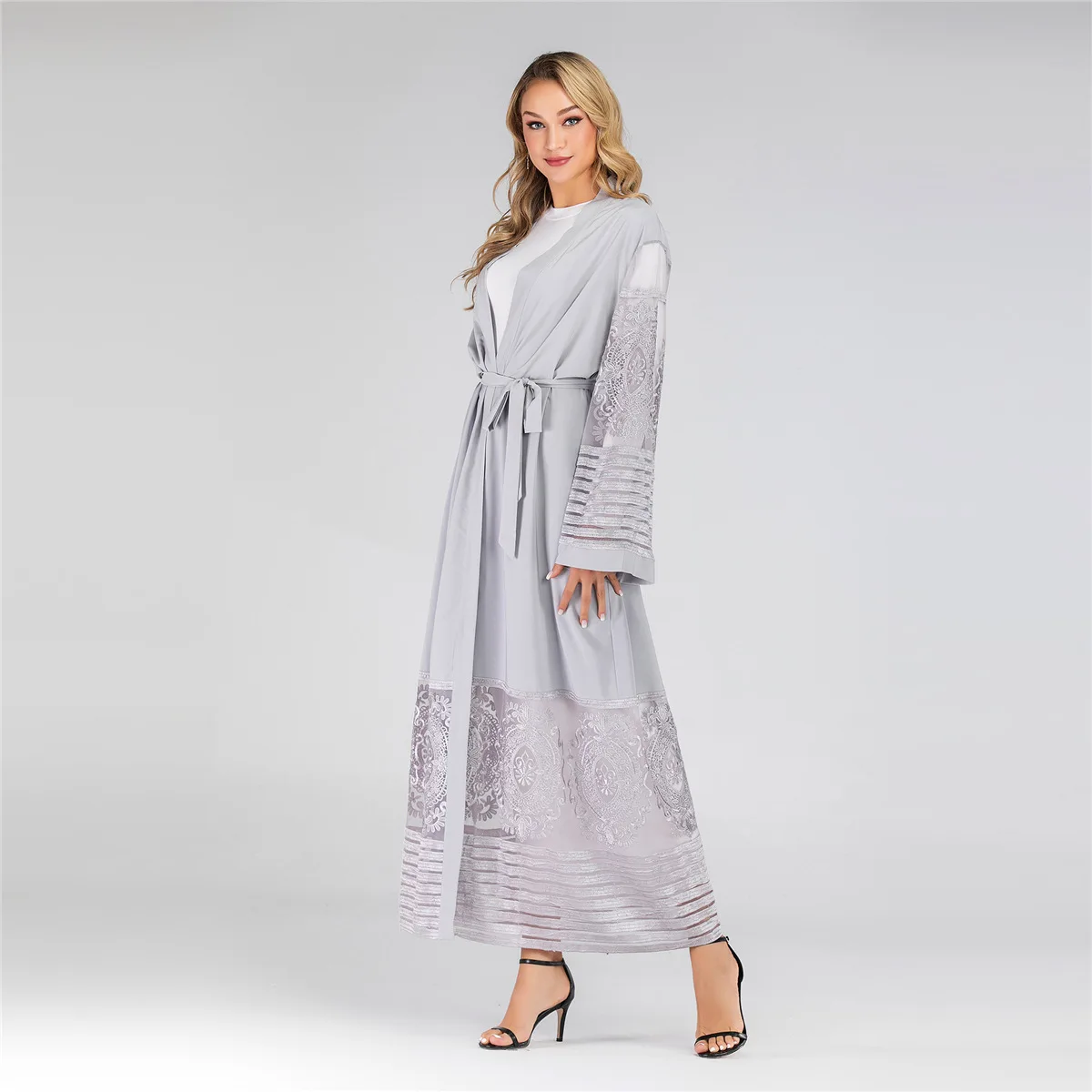 Элегантное платье с вышивкой из сетчатого материала в Дубае Для женщин Абая, для мусульман Одежда Платье макси с длинным рукавом и