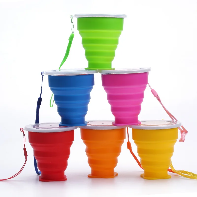 

2 Pcs Silicone Folding Cup for Outdoor Camping Mountaineering 210ML Portable Retractable Cup with Hand Cup Sports Bottle