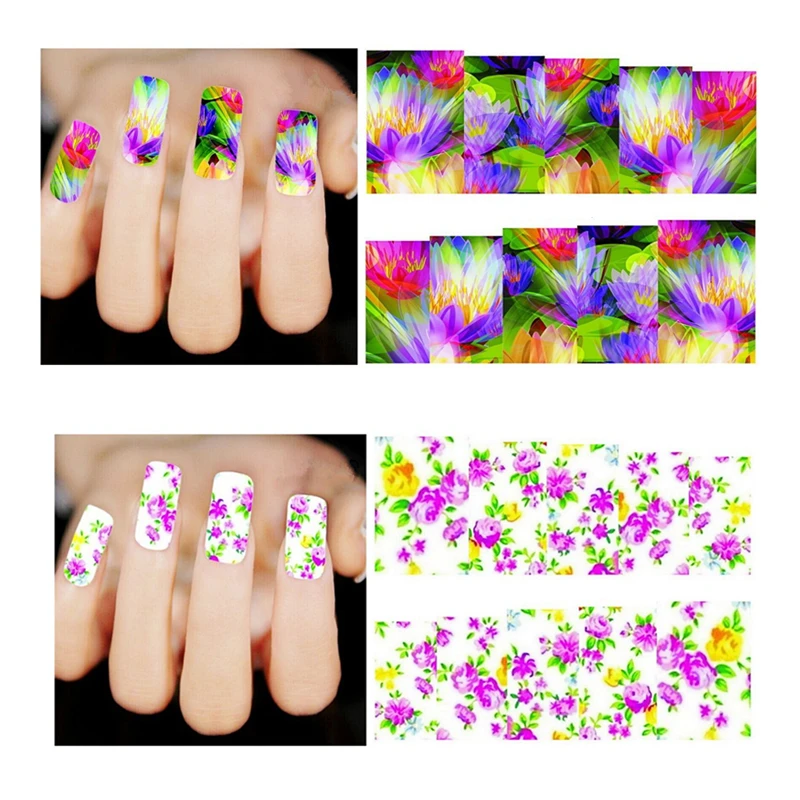 

10Pcs/Set Flower Design New Nail Art Sticker Set Black Lace Gold Silver Glitter Flower Water Decal Slider Wraps Decor Manicure