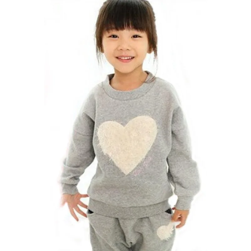 الفتيات مجموعة ملابس الطفل فتاة الحب تصميم طويلة كم بدلات رياضية الخريف و الربيع Twinsets Sweatershirt + السراويل