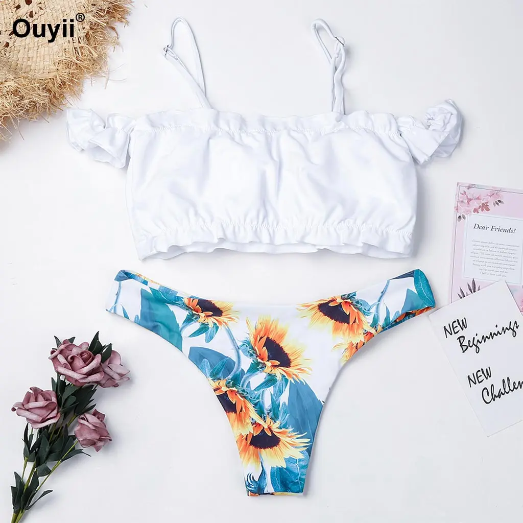 

Ruffle Bikini Women Swimsuit Ruched Backless Swimwear Sexy Thong Swimming Suit Beachwear Two Pieces Bathing Suit Bikinis Biquini