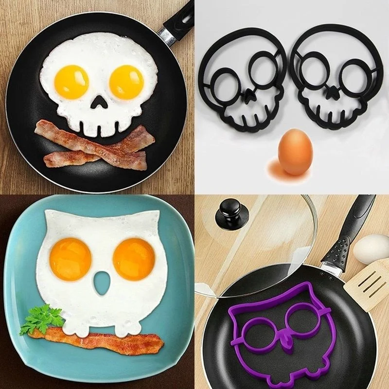 

Hot Breakfast Silicone Rabbit Owl Skull Smile Fried Egg Omelette Mold Pancake Ring Shaper Cooking Tools Kitchen Gadgets Kid Gift