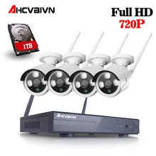 AHCVBIVN 4CH 720 P HD Открытый ИК ночного видения видеонаблюдения 4 штук ip-камера wifi CCTV система Беспроводной NVR комплект 1 ТБ HD
