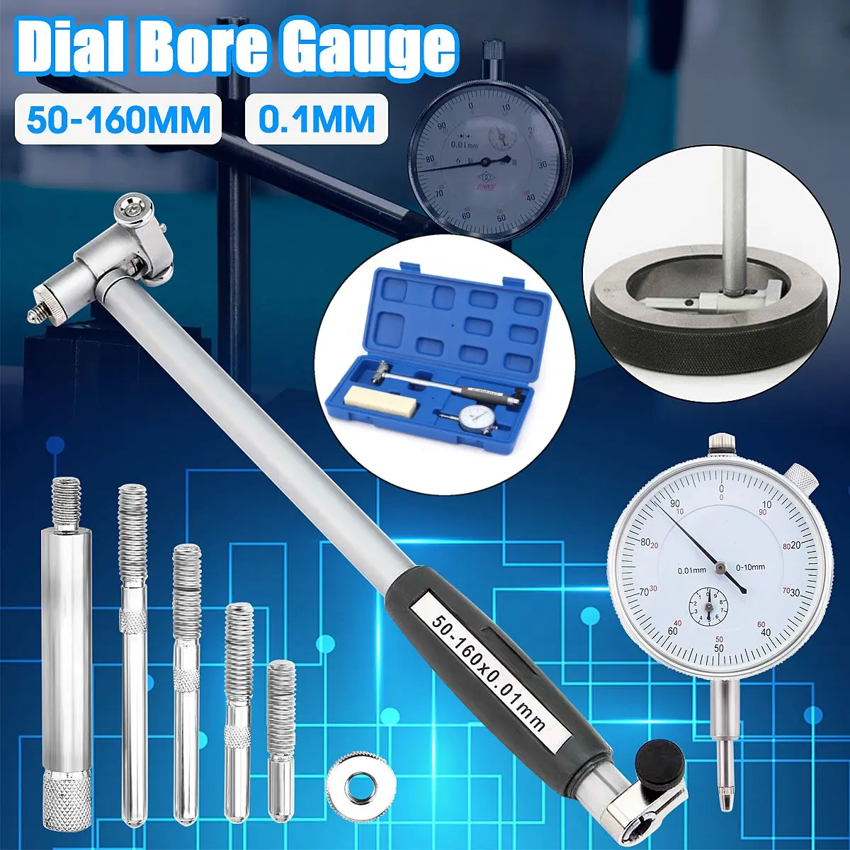 

Engine Dial Bore Gauge Hole Indicator Dial Gauge Id Table Measure Range 50-160mm 0.01mm Accuracy Kit Measuring Instruments
