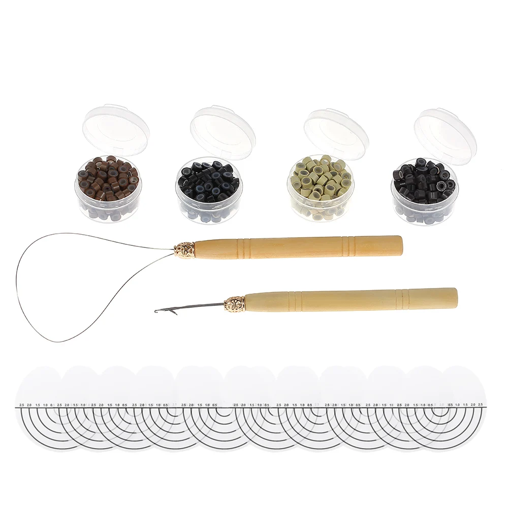 

Hair Extension Tool Set 400Pcs Silicone Micro Beads 10 Pcs Protector Shield Pulling Needle Ring Needle Hairdressing Makeup Kits