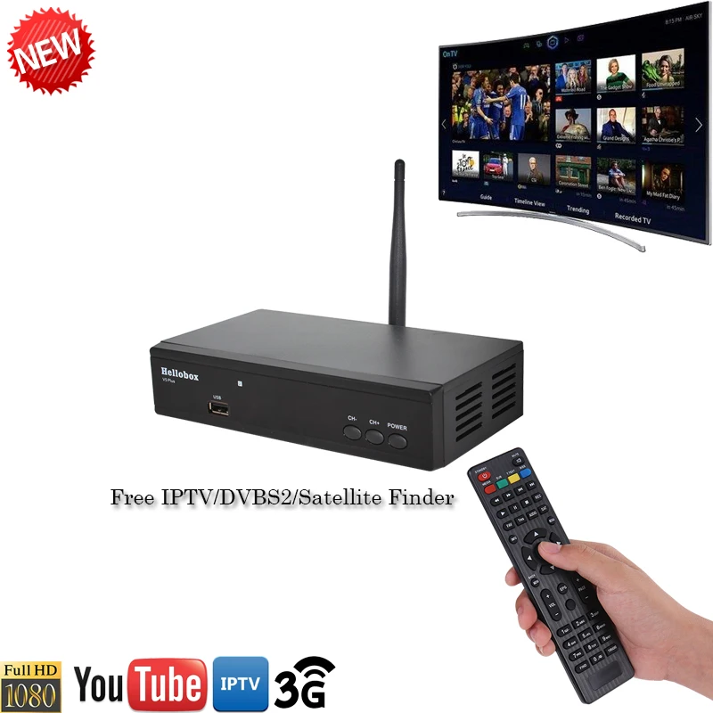 Спутниковый ТВ ресивер Hellobox V5 Plus для Cccam H.265 HEVC Full HD DVBS2 PowrVu Biss полностью
