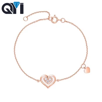 

QYI Heart-shaped 18k Pure Rose Gold Diamond Bracelet Women Fashion Bangle Romantic Female Jewelry Girl Gift Party Gift