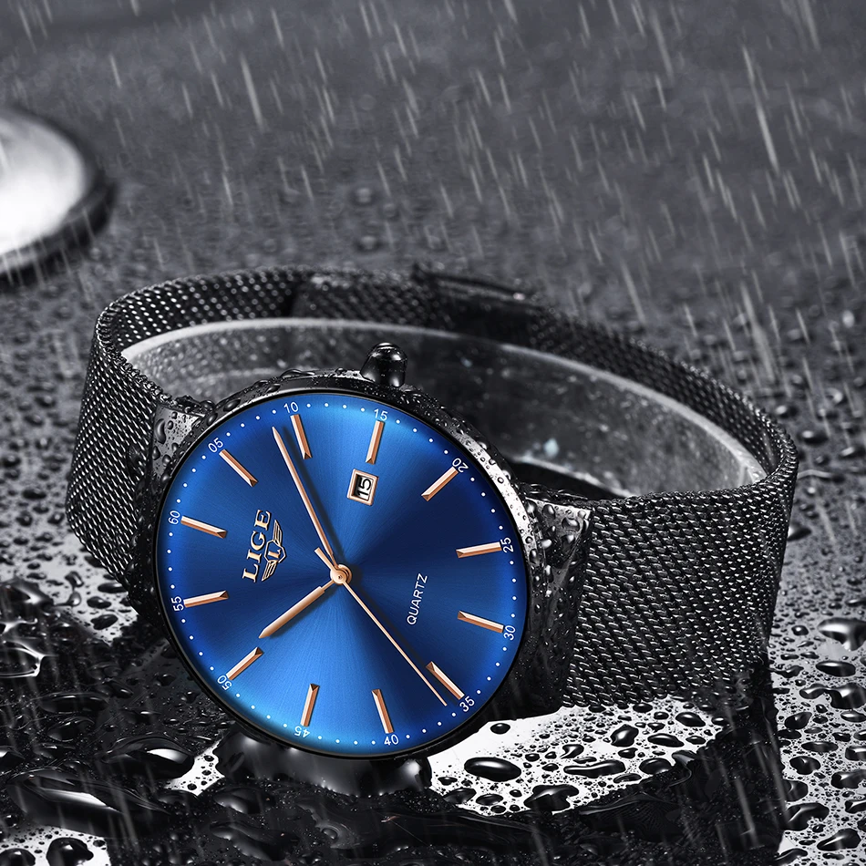 Современная мода LIGE новые женские черные кварцевые часы с сеткой из нержавеющей стали часы высокого качества повседневные часы женские спортивные часы
