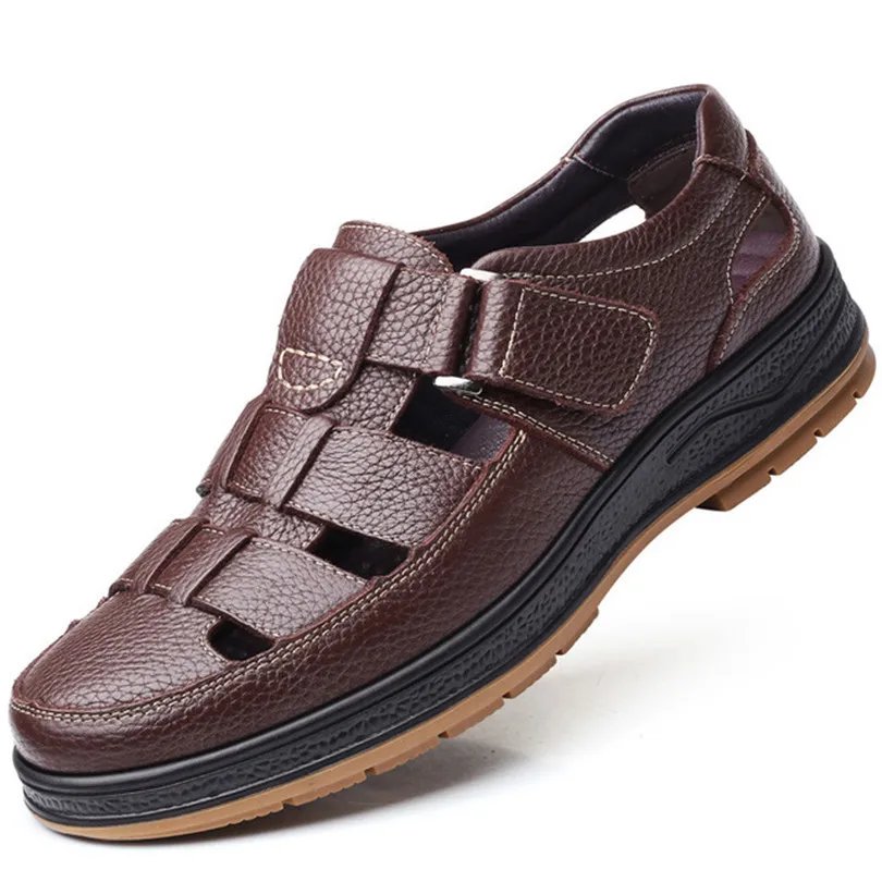 LIN KING New Leisure Sandals For Men Hollow Out Genuine Leather Business Shoes Soft Sole Summer Outside Footwear Shoes For Male - Image 4