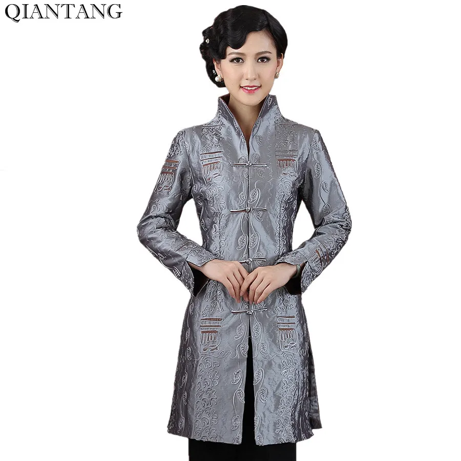 

Gray Traditional Chinese style Ladies Jacket Mujer Chaqueta Women Satin Embroidery Coat Size S M L XL XXL XXXL 4XL 5XL Mne08B