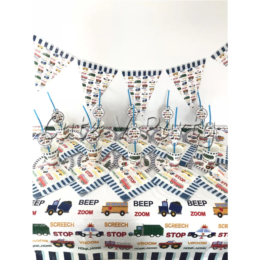 

61pcs/lot Creative Cartoon Cars Theme Birthday Party Disposable Tableware Set Plate Cup Napinks Baby Shower Supplies Decorations