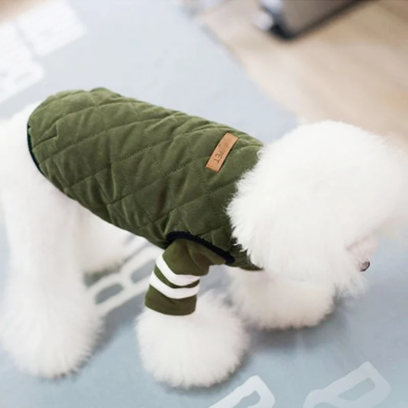 Куртка для собак, одежда для маленьких собак, пальто для питомцев, теплый зимний костюм для щенков, одежда для йоркширов, чихуахуа, Вельветовая утепленная одежда 12a35 - Цвет: Army green vest