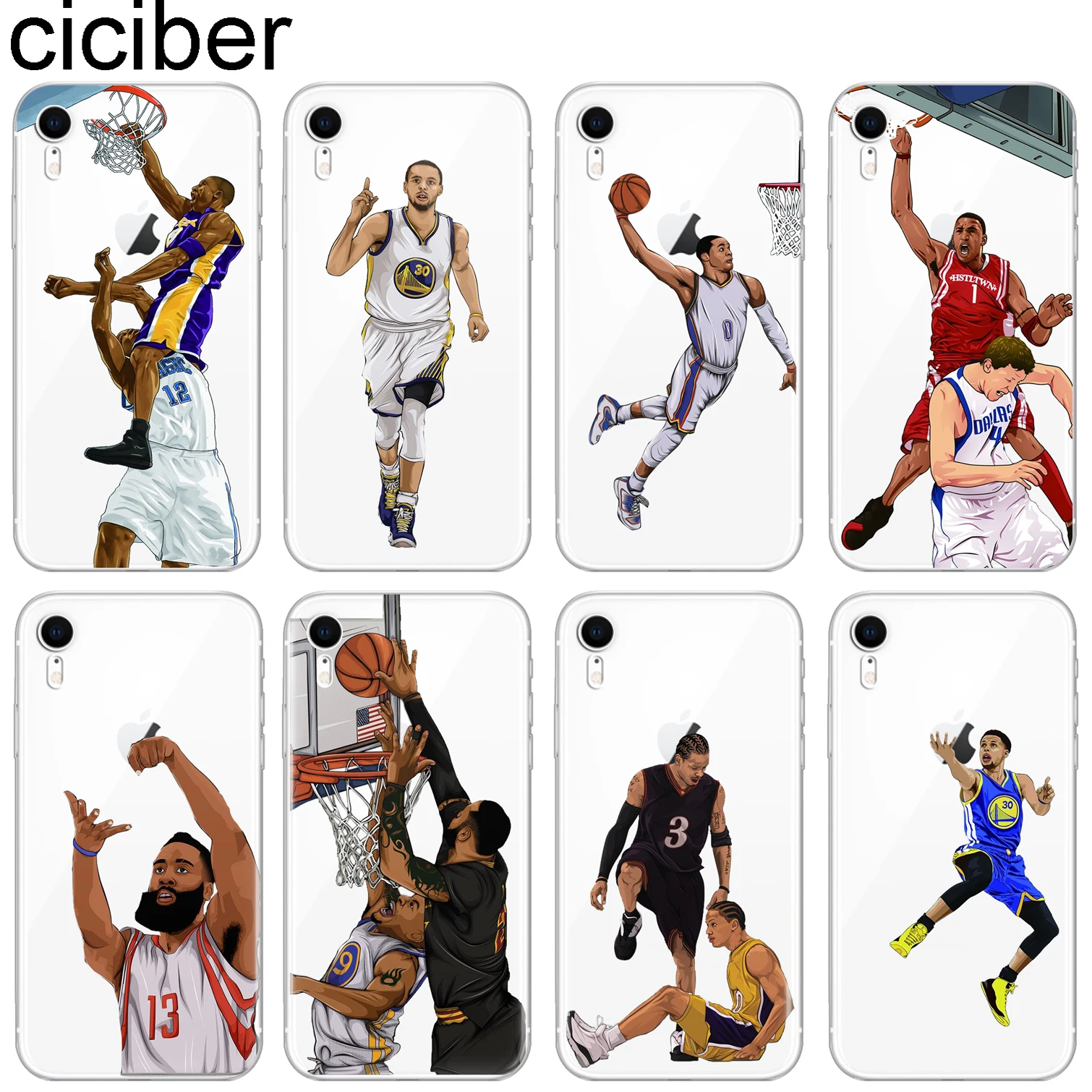 

ciciber Sports Basketball Pattern Design Soft Silicone Phone Cases Cover for Iphone 8 7 6 6S Plus 5S SE X XR XS MAX Curry James