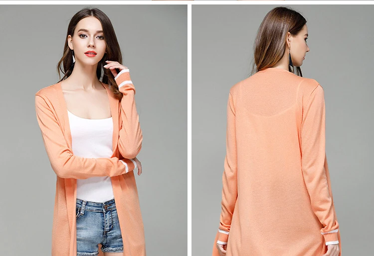 Korean women's striped women's knitted cardigan long sleeve thin sweater coat (5)
