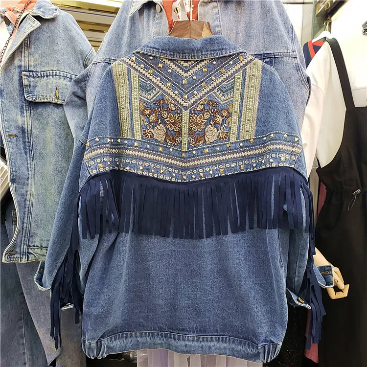 

New Spring Fringed Jeans Jacket Female Loose BF Korean Bat Sleeve Denim Jackets Spring Autumn Outfits Women Basic Coats
