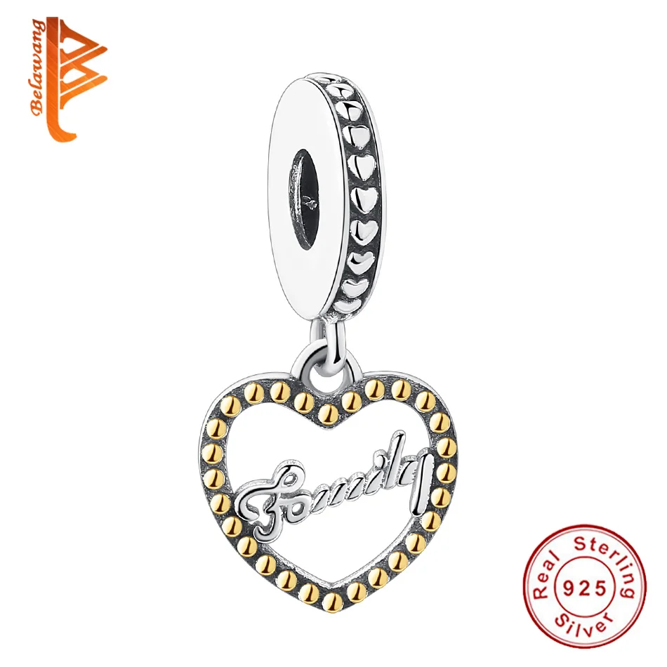 

BELAWANG Heart shape 925 Sterling Silver family Love Hearts Beads Fit Original Pandora Charm Bracelet Necklace Jewelry making
