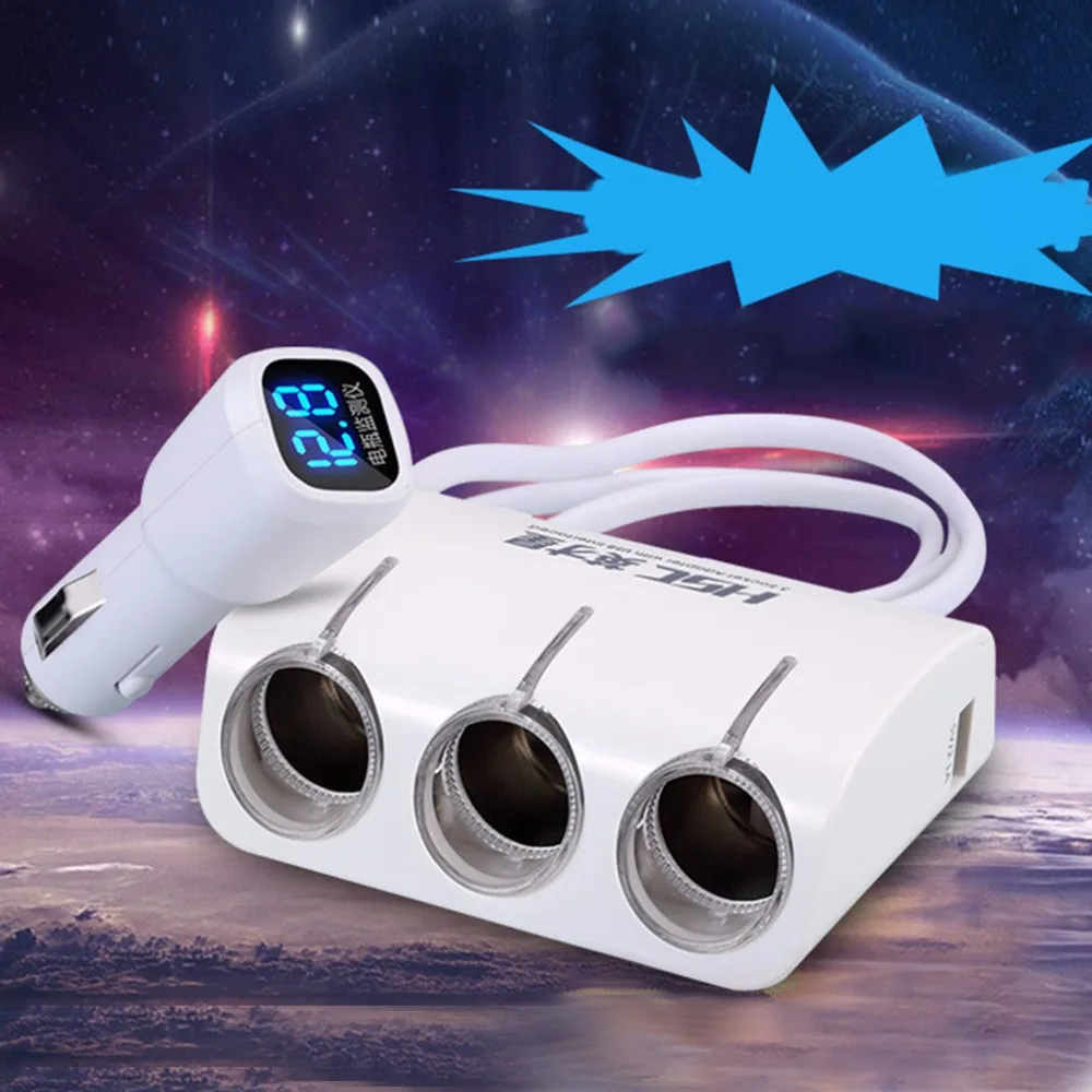 HSC Automobiles 3 Sockets Way Car Styling Cigarette Lighter Splitter Power Adapter Dual 2 USB Car Charger For Iphone For Samsung