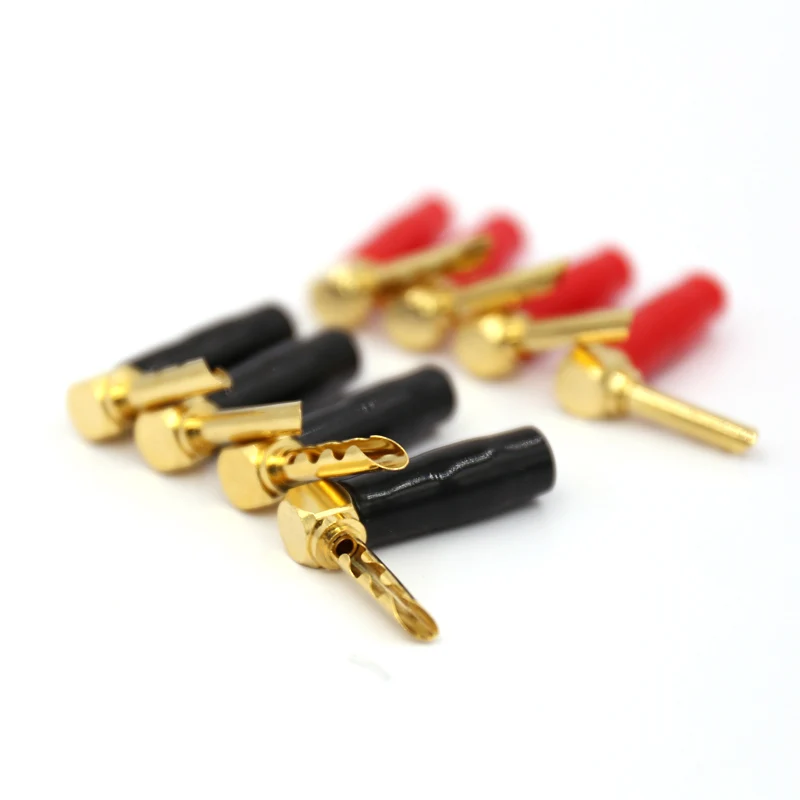 

8x Gold Plated L-Type 90 Degree BFA Banana Connectors Plug Screw Lock Cable Wire