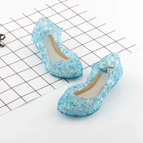 Летние сандалии с кристаллами для маленьких девочек; открытые туфли принцессы на высоком каблуке; вечерние туфли Золушки для костюмированной вечеринки; Танцевальная обувь - Цвет: Синий