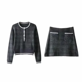 

Women's suit 2019 summer new threaded thin soft plaid shirt + high waist A word bag hip skirt two-piece women's clothing