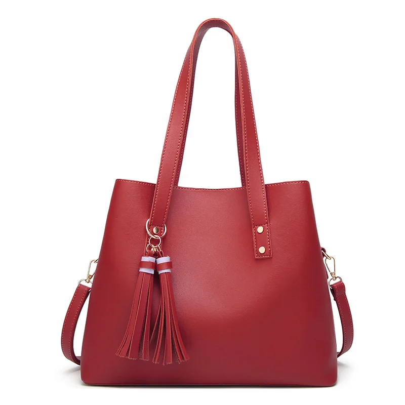 

Simple fringed decoration lady shoulder bag, hundred pure color Lady big bag, European and American style fashion handbag