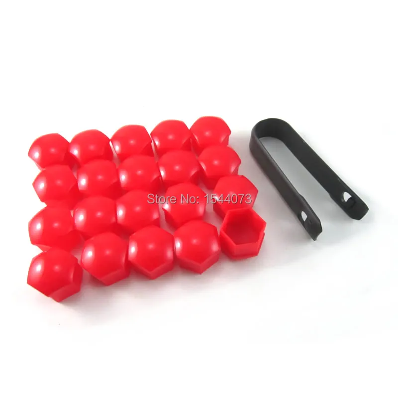 100x Red Wheel Lug Nut Center Cover Caps 17mm Size + Removal Tool Fit