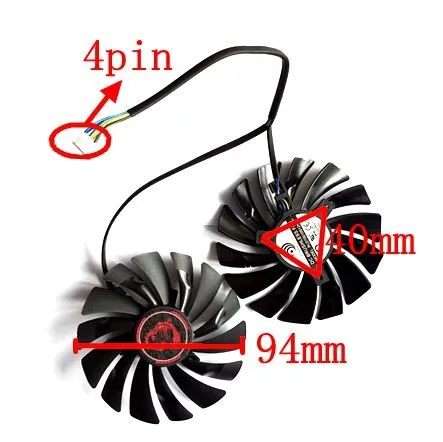 Free Shipping NEW 2pcs/lot PLD10010S12HH 4PIN 94mm DC12V 0.4A for MSI GTX960 GTX950 R9 380 390/390X GAMING Graphics card fan 2