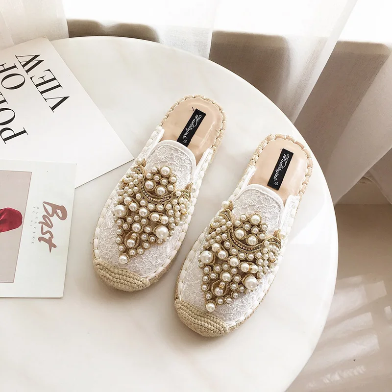 Alpargatas de caña de cáñamo para mujer, zapatos de pescador, mocasines  planos perezosos, con cuentas de encaje, moda, primavera 2019|Zapatos  planos de mujer| - AliExpress
