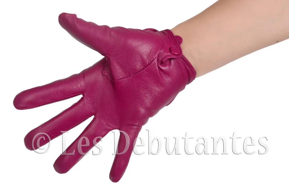 Женские темно-розовые кожаные перчатки с бантом