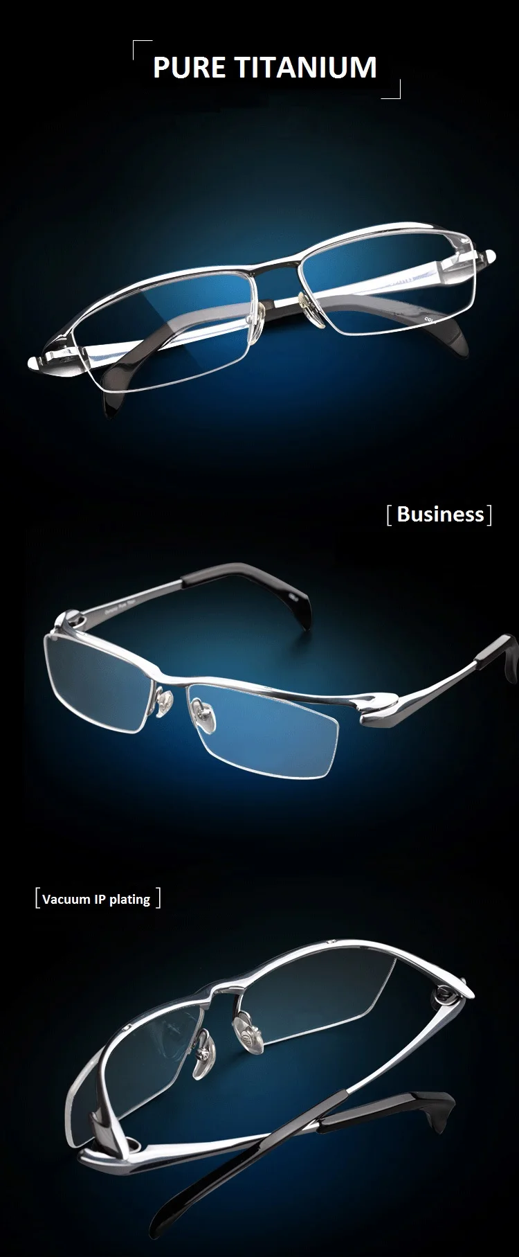 Оправа для очков из чистого титана, мужские очки для чтения, полуоправа, очки для близоруких по рецепту, оправа для очков, мужские очки, ширина-140