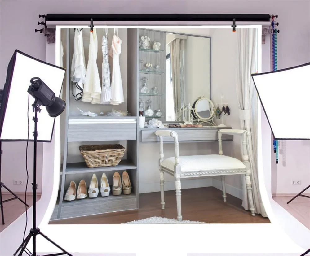 Laeacco Wardrobe Interior Dressing Table Girl Women Photography Background Customized Photographic Backdrops For Photo Studio