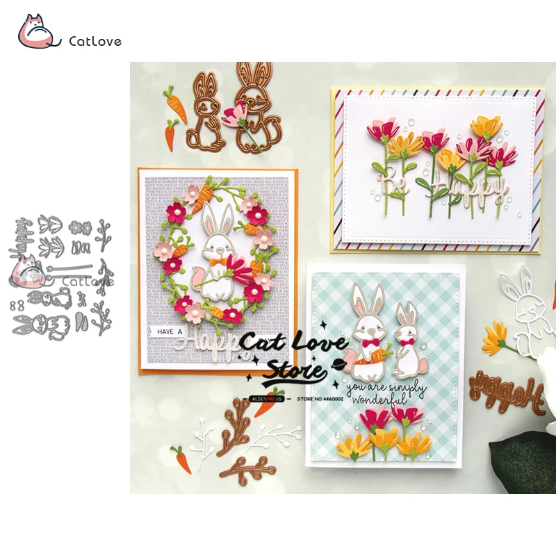 

Rabbit And Flower Metal Cutting Dies Stencils For DIY Scrapbooking Paper Card Decorative Craft Dies Embossing Die Cuts New 2019