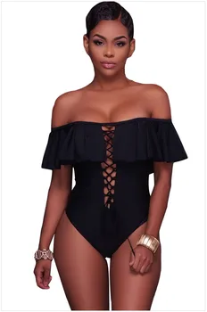 

Free Shipping Sexy Bikinis Chest Straps Triangle Swimwear Women Ruffle Off-The-Shoulder One Piece Swimsuit 4F410162