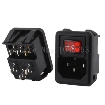 

3 Pin SPST Red Light Rocker Switch IEC320 C14 Power Socket AC 10A 250V