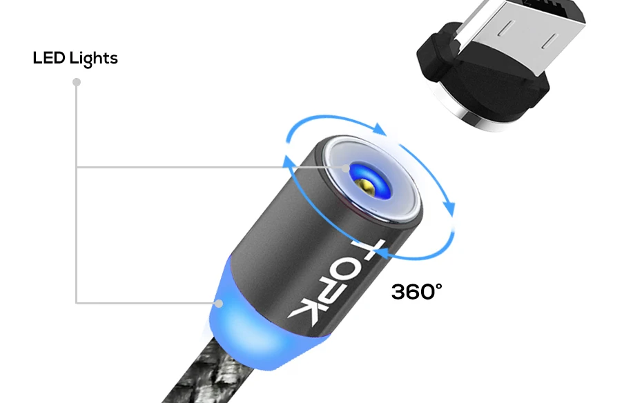 TOPK AM17 1 M Магнитный зарядный кабель, Тип usb C кабель магнит Зарядное устройство для iPhone XR XS Max samsung huawei XiaoMi Redmi note 7