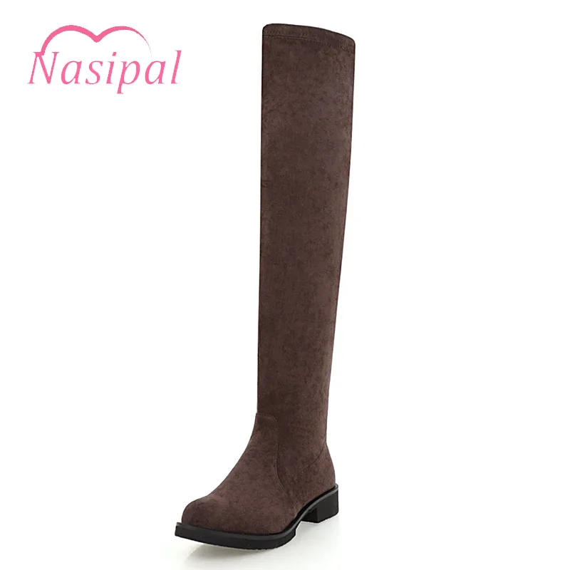 

Nasipal Women Over Knee Boots Round Toe Low Heel Long Boots For Woman Zipper Autumn Warm Winter Shoes Woman Plus Size 33-46 M598