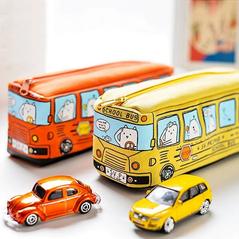 

Creative Cute Canvas School Bus Pencil Case with Large Capacity Kid Gift Car Pencil Bag School Supplies Blue,Red,Yellow,Orange