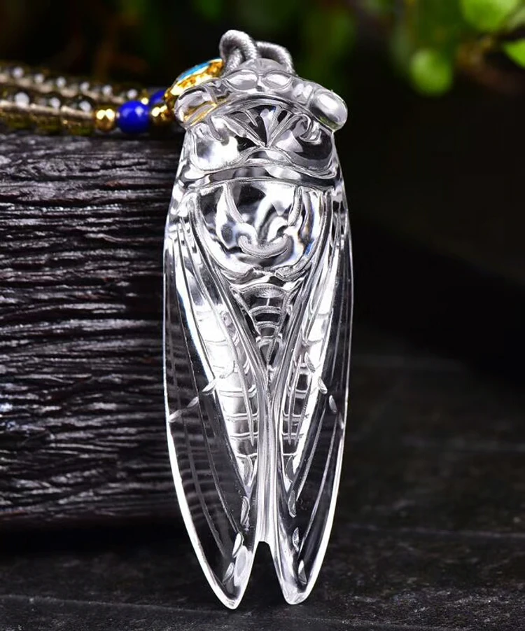 

Natural Citrin e Yellow crystal creastly Cicada Stone Pendants Necklace Lucky Fine Carving Pendants for Women Men Chain Pendan