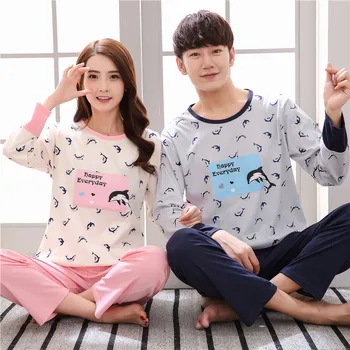 

Brand Cotton Couple Pajamas Cartoon Print Sleepwear Women's Pajama Sets Pijamas Mujer Lover Pyjamas Homewear Plus M-3XL Clothing