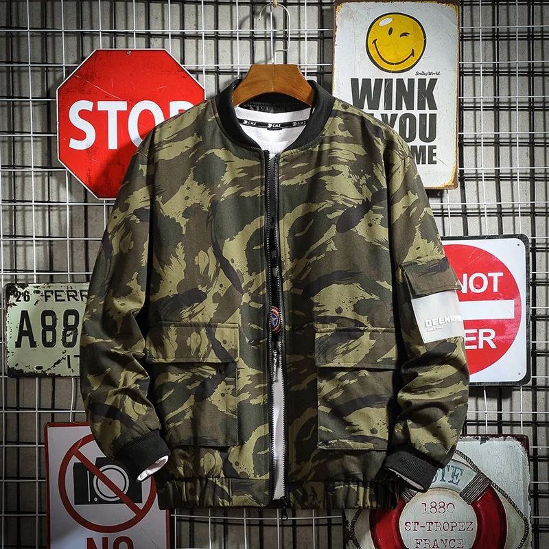 

Camouflage Jacket Cotton Plus Size OuterWear Student 5XL Coats Autumn 2018 Fashion Male Hip Hop MWC Youth Casual