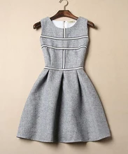 New Womens Autumn and Winter Sleeveless Striped Dress Patchwork A line Dress Vestidos