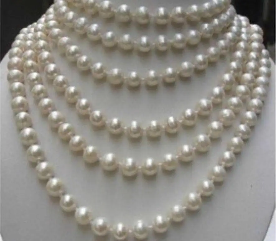 

LONG 100 INCHES AA+ 8-9MM WHITE Akoya Cultured PEARL NECKLACE 5.27