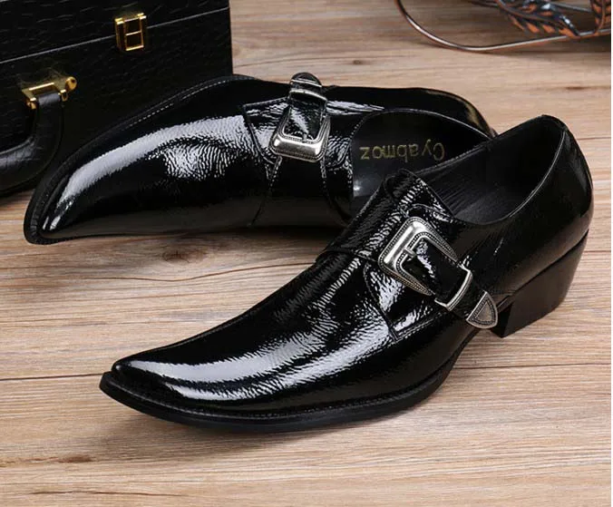 HOT Sale Men Pointed Toe Leather Metal Wedding Dress Formal Slip On Party Shoes 
