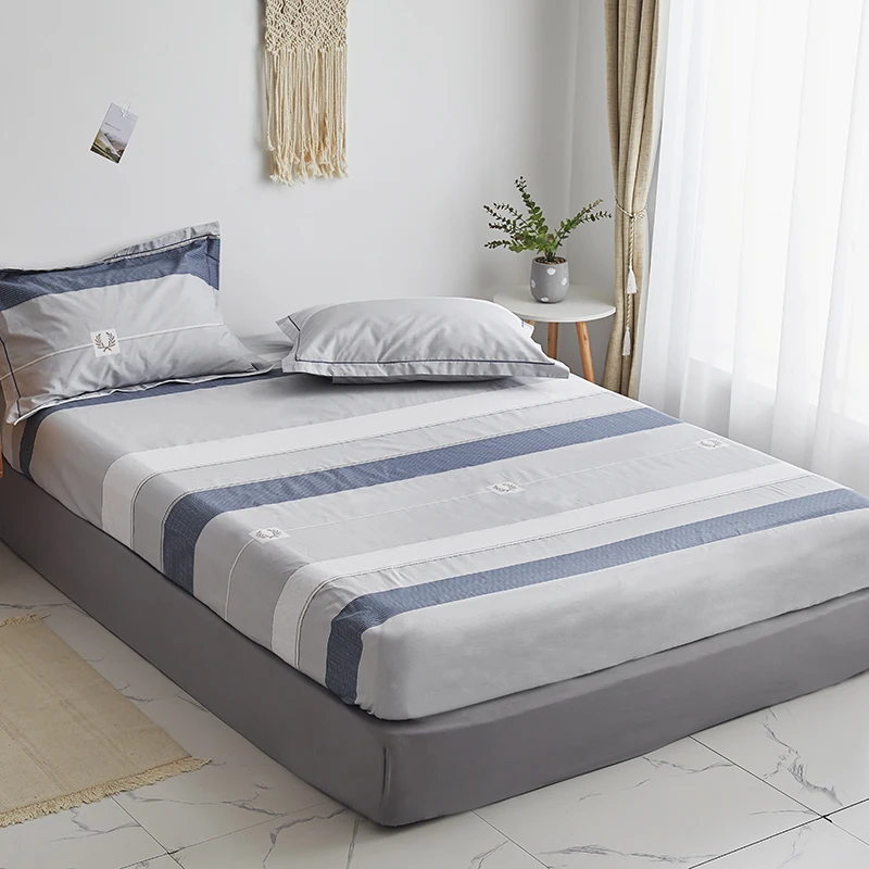 

Stripe Fitted Sheet(With Elastic Band) Bed Mattress Protective Cover cotton single queen king Bed Sheet good quality pillowcase