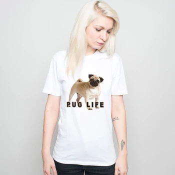 

H561 Summer Pug Life Print Women Cute Cartoon T shirt Girls Lovely Short Sleeve Tops