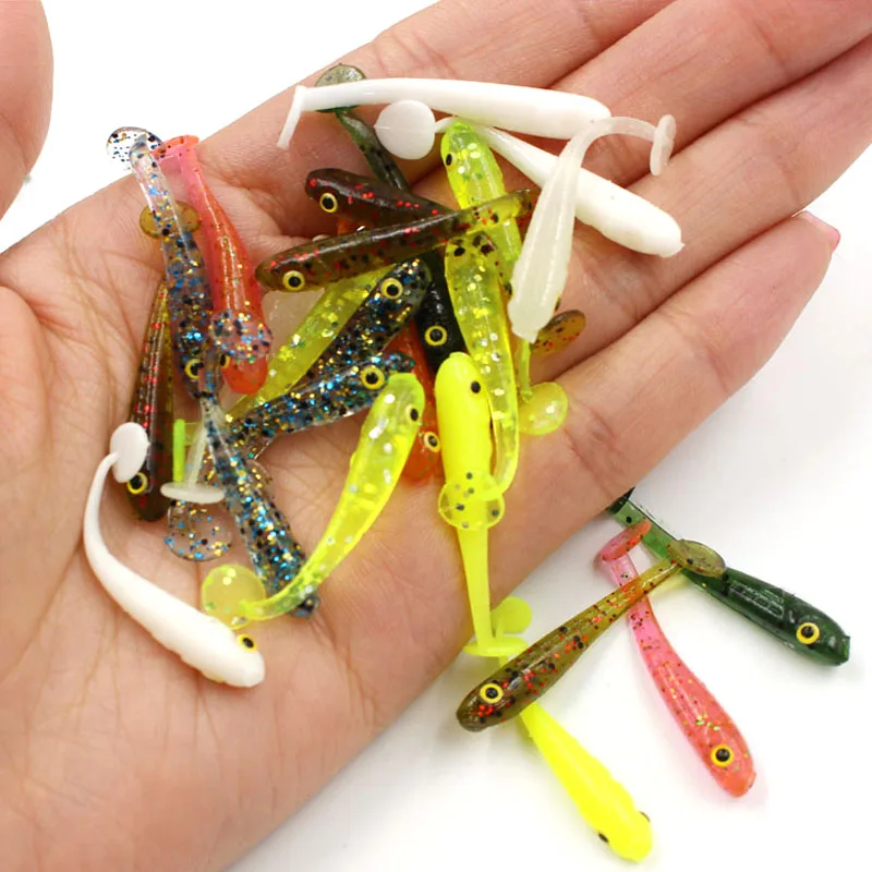 Image 10pcs 3.5cm 0.4g The small fake bait Soft floating Bionic Artificial pan fish Luminous color Ice sea fishing Lure