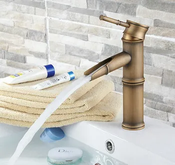 

Antique Brass Bamboo Style Single Handle Bathroom Vessel Sink Basin Faucet Mixer Taps anf037
